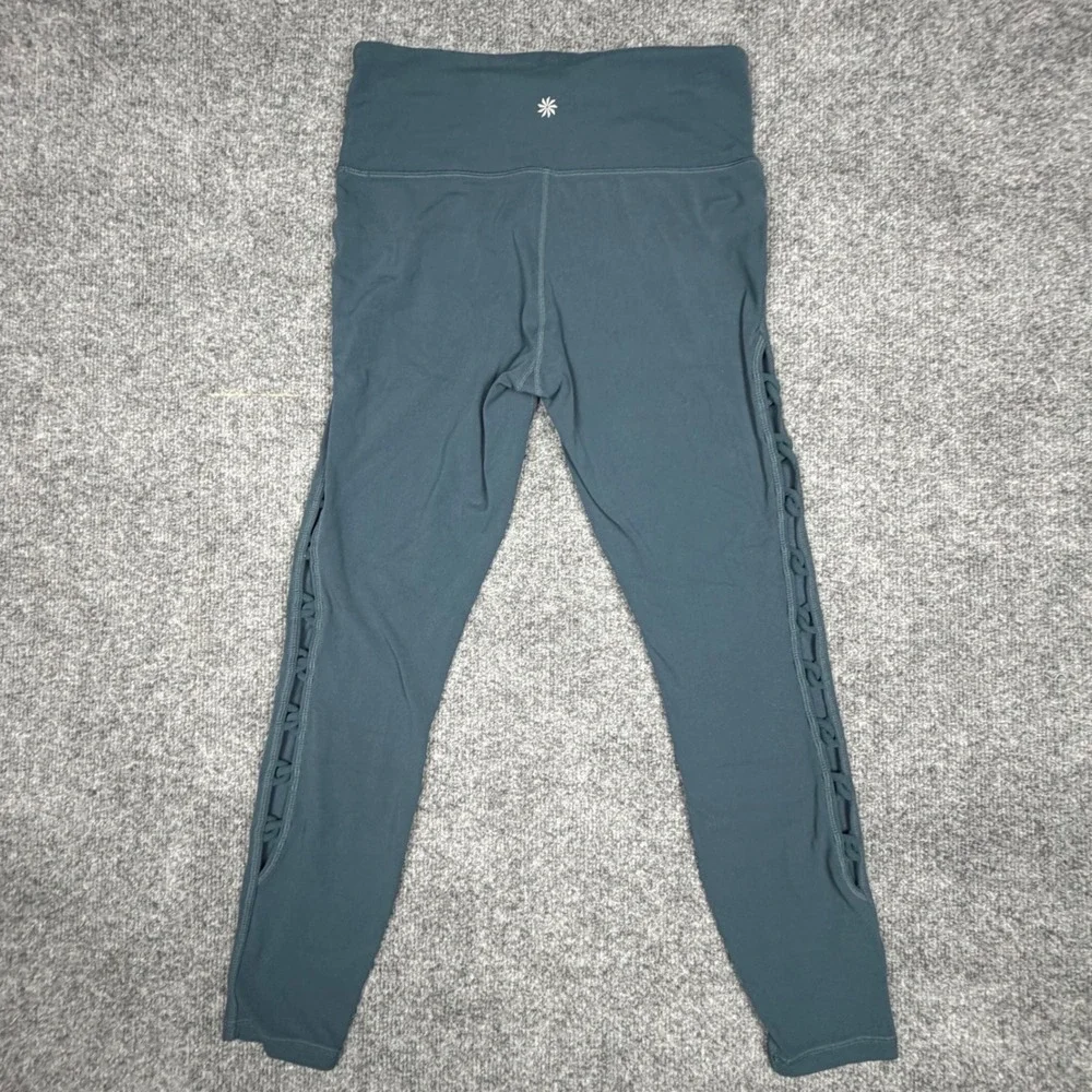 Athleta Womens High Rise Lattice Cut Out Leggings Teal Blue Size S Yoga Training